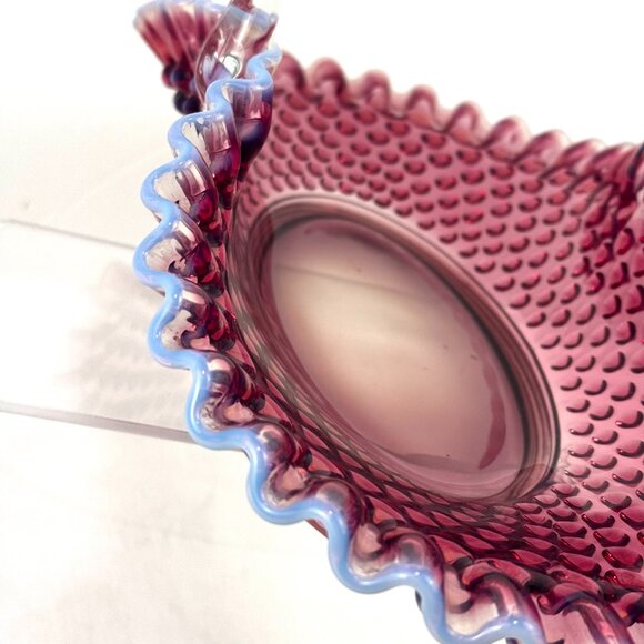 Fenton Plum Opalescent Hobnail Large 12.5" Oval Basket - Picture 6 of 16